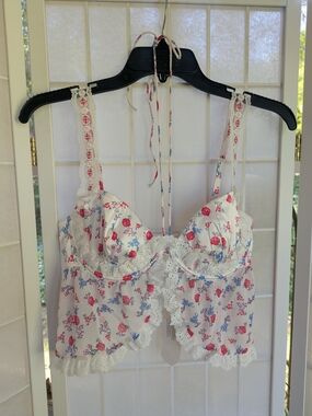 For Love & Lemons White Floral Lace Bustier Top